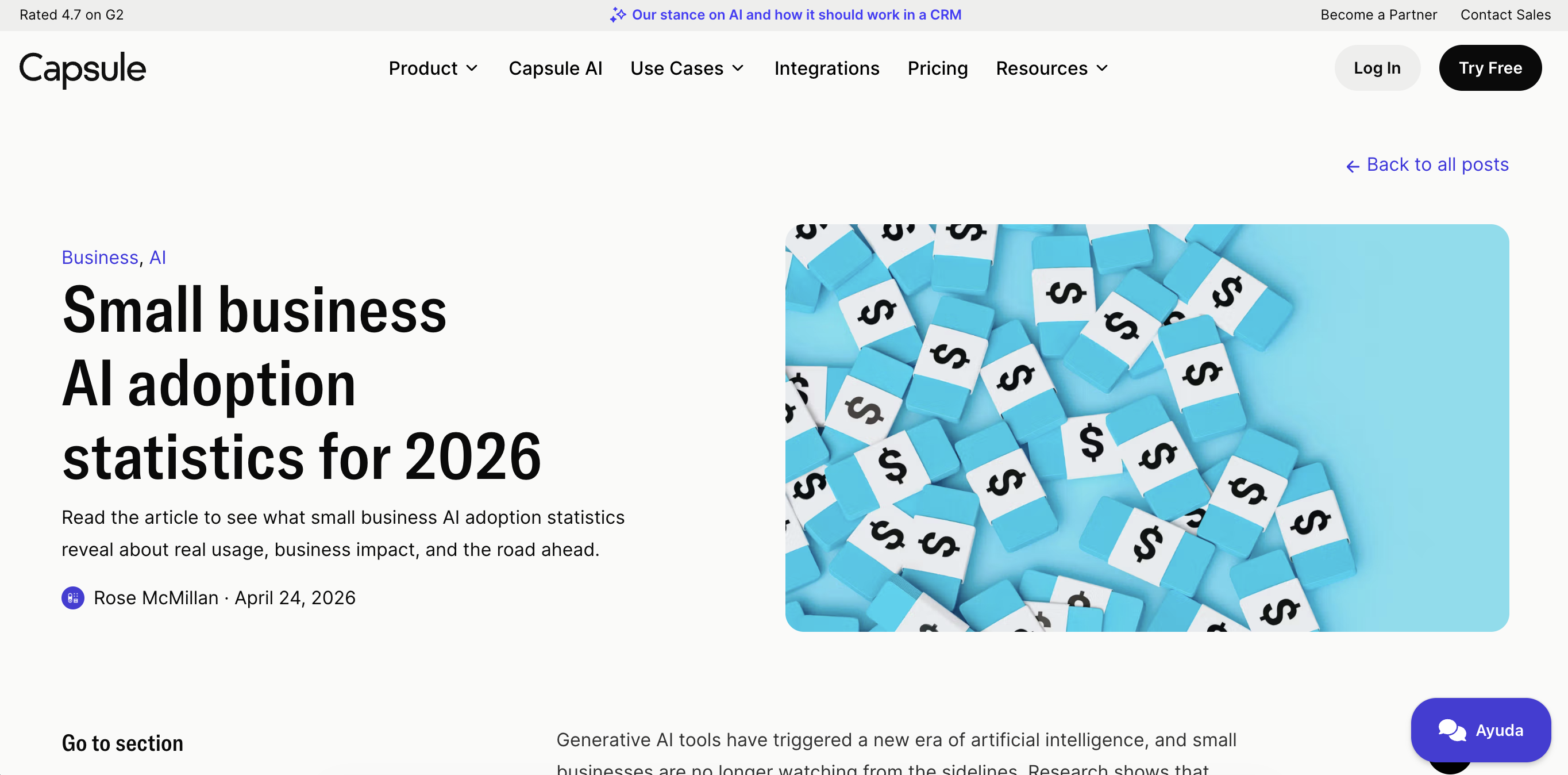 Capsule small business AI adoption statistics 2026