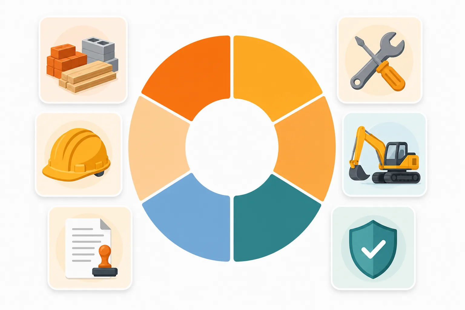 Construction expense categories including materials, subcontractors, tools, equipment rental, permits, and insurance
