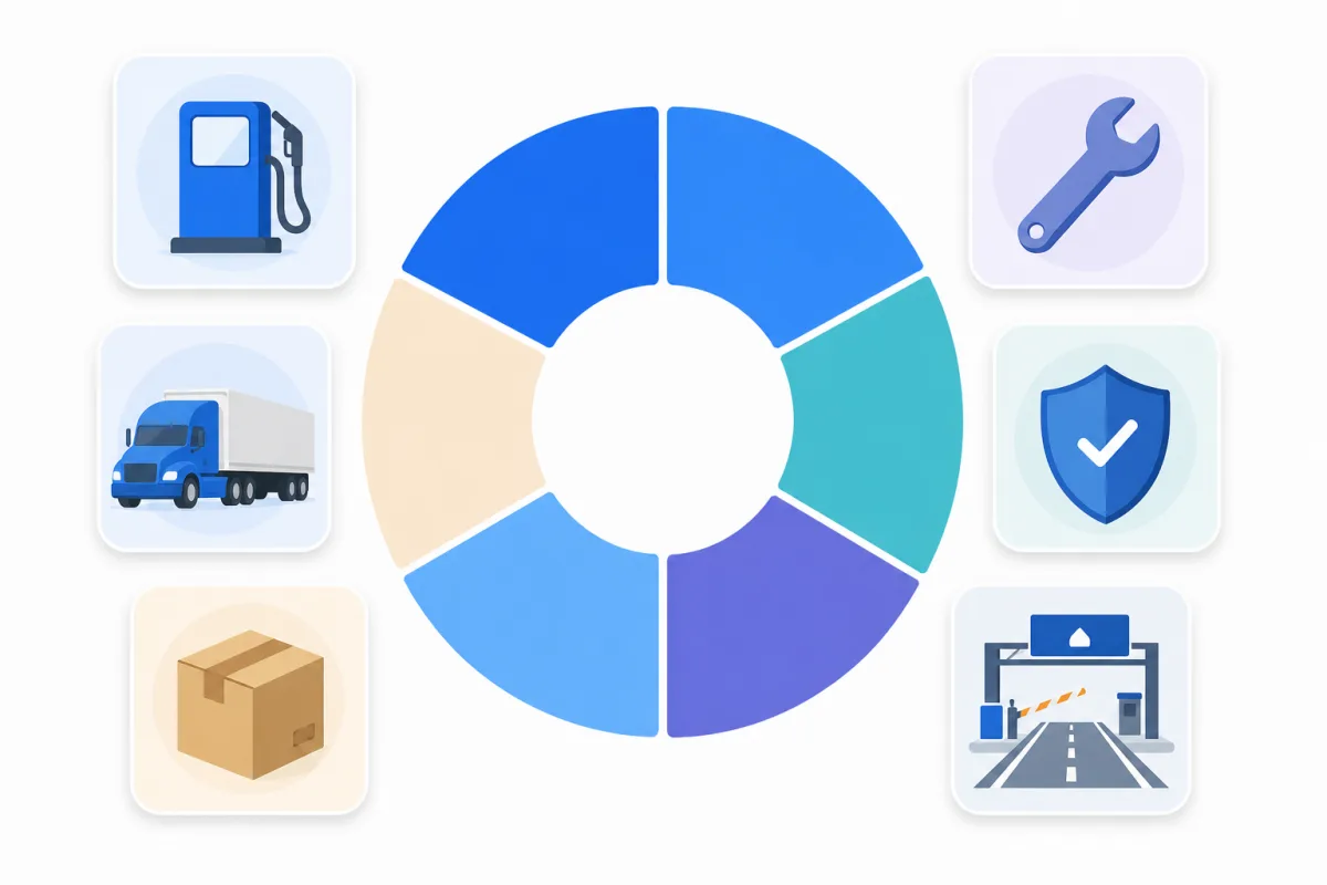 Trucking expense categories including fuel, tolls, maintenance, insurance, permits, and per diem