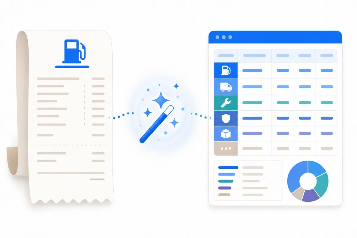 AI extracting data from a fuel receipt and categorizing trucking expenses automatically